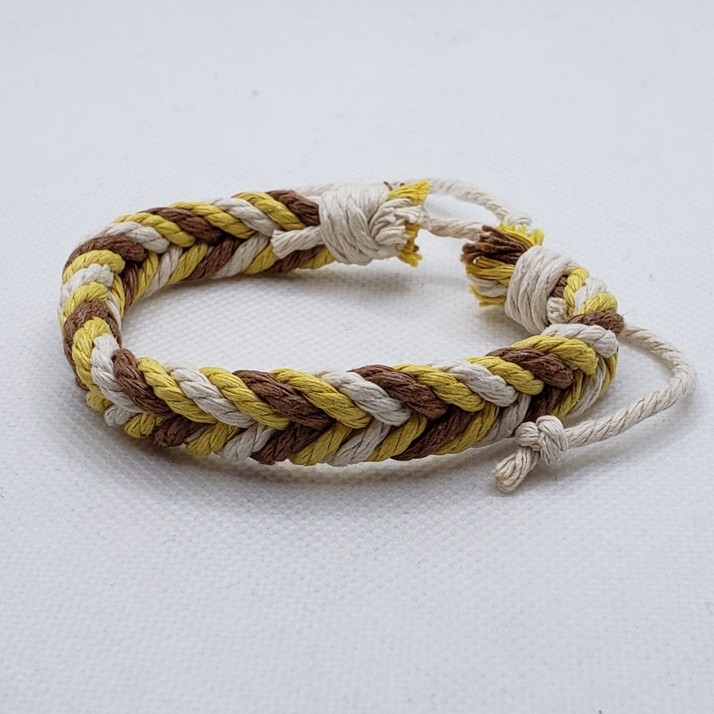 Braided Rope Bracelet - Cream, Brown, and Yellow